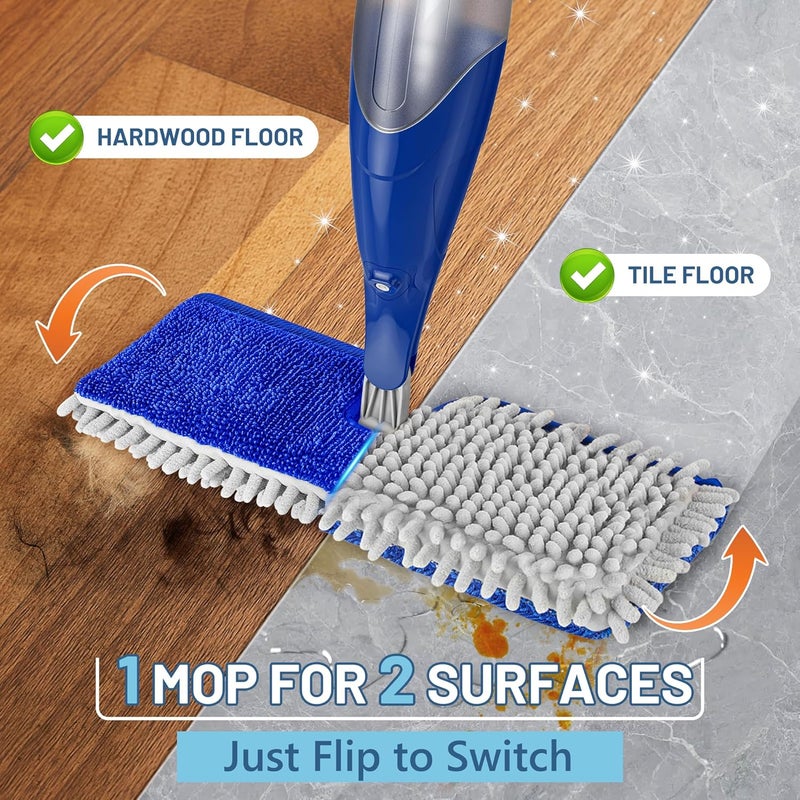 PAPCLEAN Spray Mops for Floor Cleaning: Double Sided Dust Mop for Hardwood Wood Tile Floor with Reusable Microfiber Pads - Wet Dry Kitchen Bathroom Cleaning - Image 2